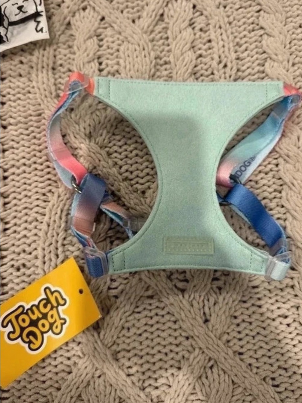 Mint Green No-Pull Plush Dog Harness with Multicolor Straps